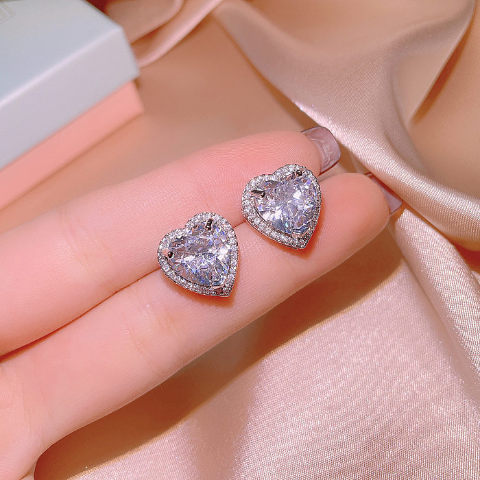 Moda coração forma cobre diamante zircão anéis brincos colar