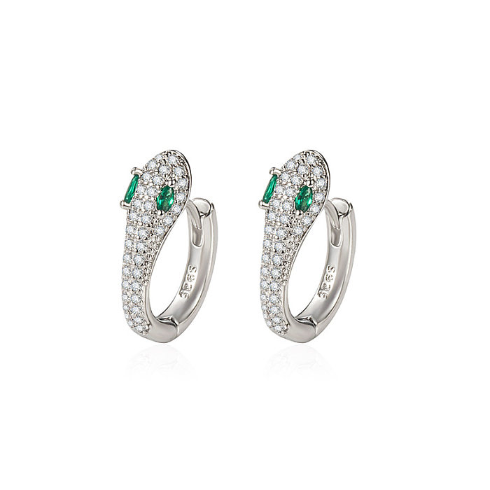 Vintage Emerald Full Zircon Snake Shaped Copper Earrings Wholesale