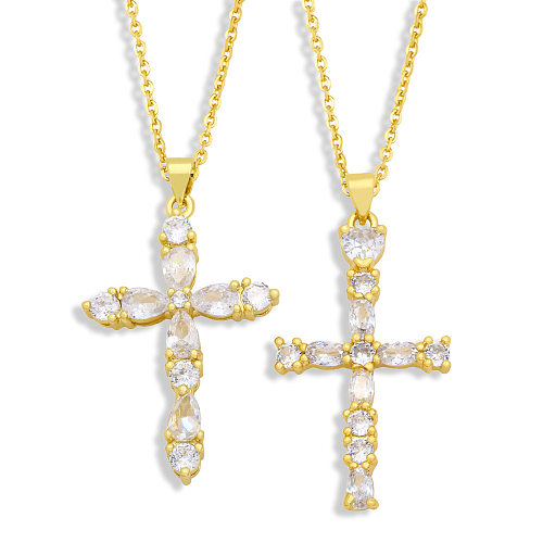 European And American Cross Necklace Full Diamond Pendant Copper Necklace
