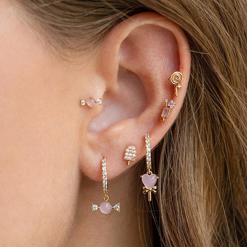 Boucles d'oreilles pendantes en Zircon, mignon, crème glacée, bonbons, cuivre, incrustation asymétrique, clous d'oreilles, 1 ensemble