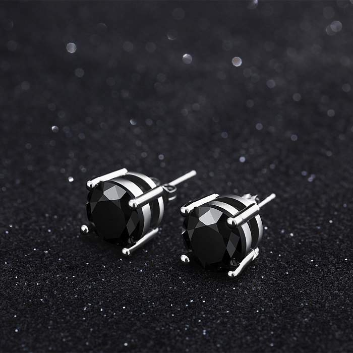 1 Pair Simple Style Round Plating Inlay Brass Crystal Zircon Platinum Plated Ear Studs