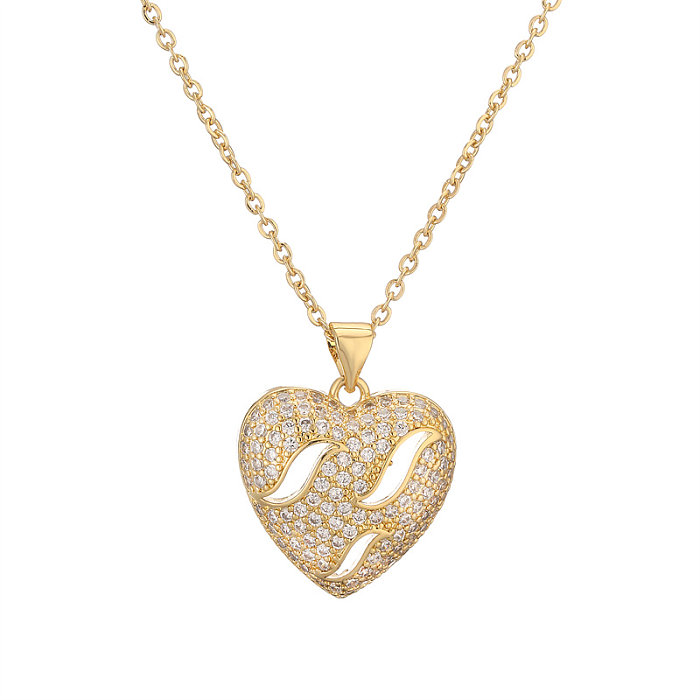 IG Style Simple Style Heart Shape Copper Plating Inlay Zircon Gold Plated Pendant Necklace