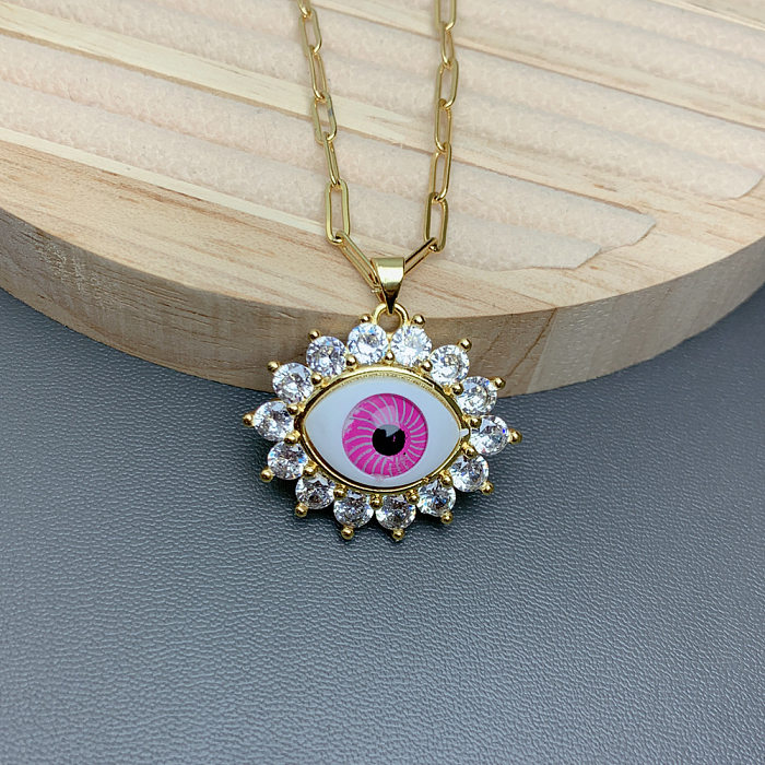 Fashion Eye Copper Plating Inlay Resin Zircon Pendant Necklace 1 Piece