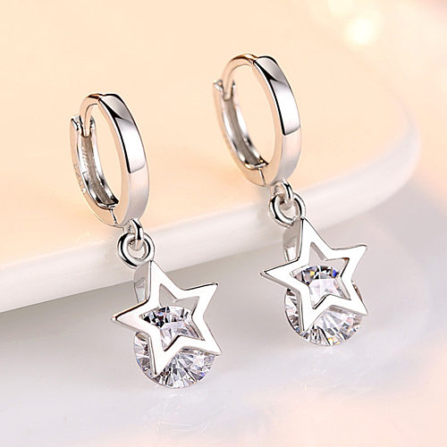 1 Pair Simple Style Star Inlay Copper Rhinestones Drop Earrings