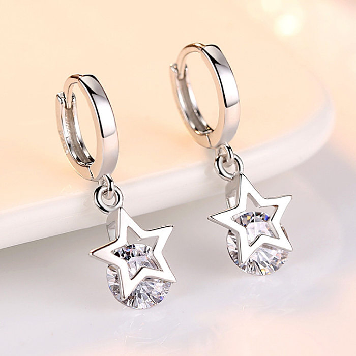 1 paire de boucles d'oreilles pendantes en cuivre et strass, Style Simple, incrustation d'étoiles