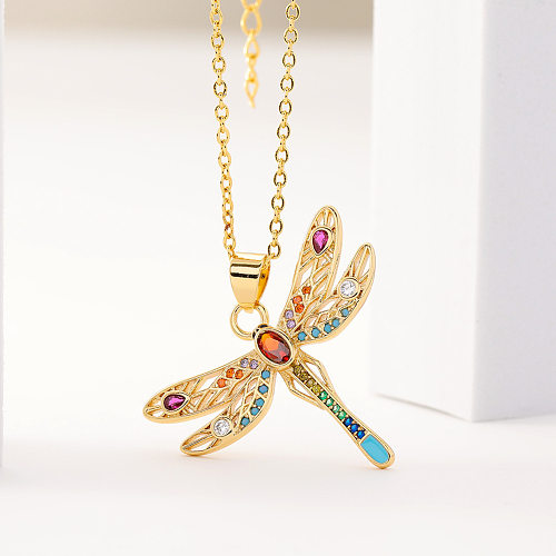 Nova moda feminina cobre incrustado cor zircão libélula pingente colar
