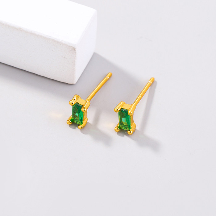 1 Pair Fashion Rectangle Copper Inlay Zircon Ear Studs