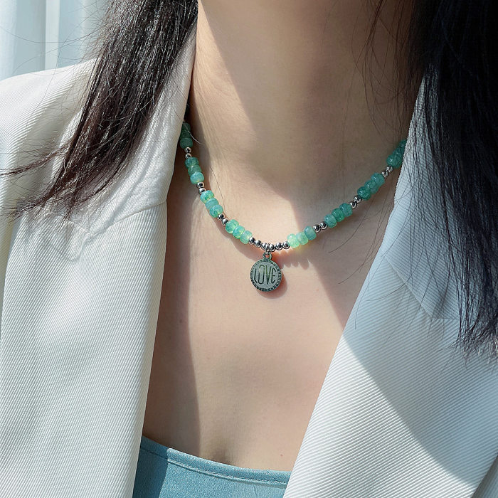 Ensemble de bijoux en perles d'acier et de titane, cristal artificiel rond de Style Simple