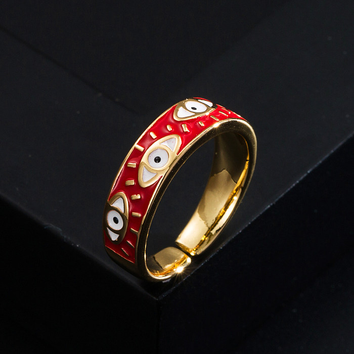 Fashion Copper Color Dripping Oil Devil's Eye Open Simple Copper Ring Wholesale