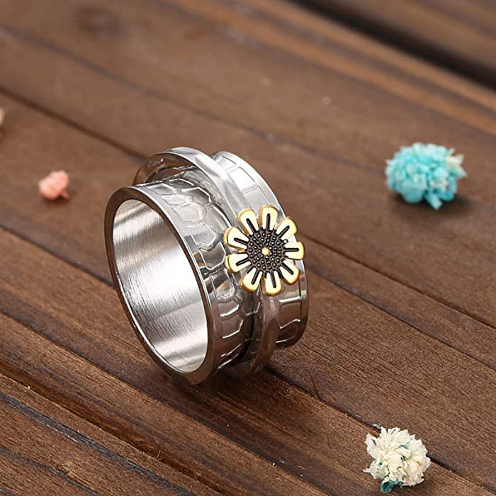 Anéis de chapeamento de aço de titânio com flores da moda