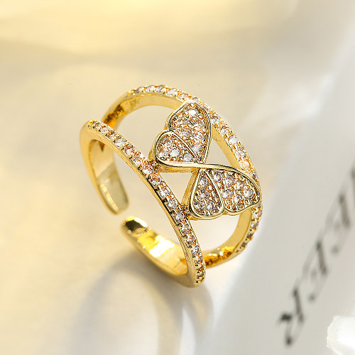 Lady Simple Style Butterfly Copper Plating Inlay Zircon Open Rings