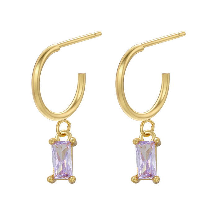 Fashion Color Diamond Rectangular Earrings Geometric Zircon Copper Earrings