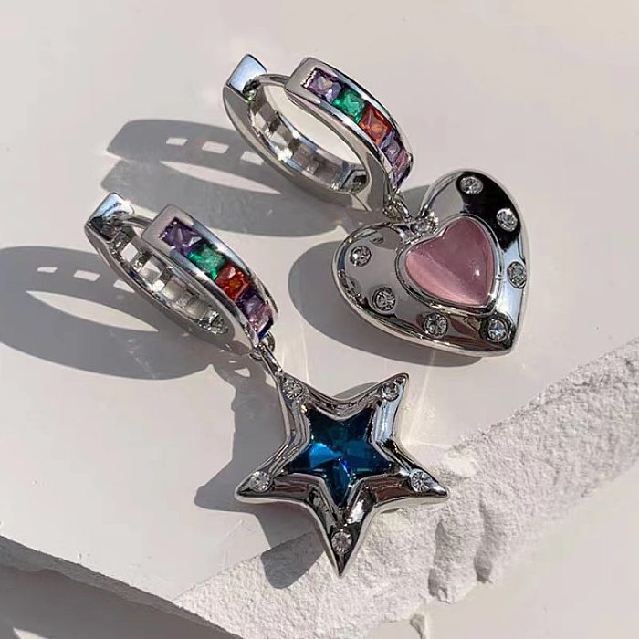 1 Pair Modern Style Star Heart Shape Plating Inlay Copper Zircon Earrings