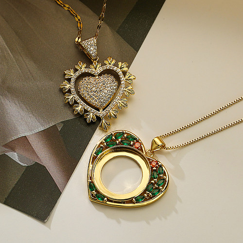 Einfache Pendel-Halskette mit Zirkon-Anhänger in Herzform aus Kupfer mit 18-Karat-Vergoldung in großen Mengen
