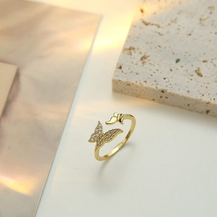 Casual Simple Style Round Square Bow Knot Copper Plating Inlay Pearl Zircon Open Rings