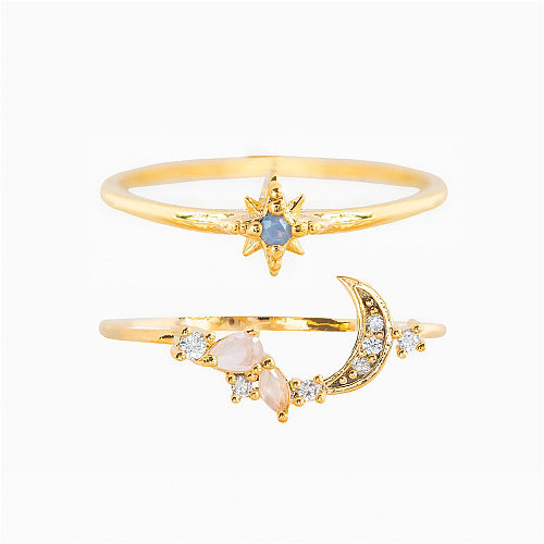 Fashion Star Moon Micro-encrusted Zircon Copper Ring