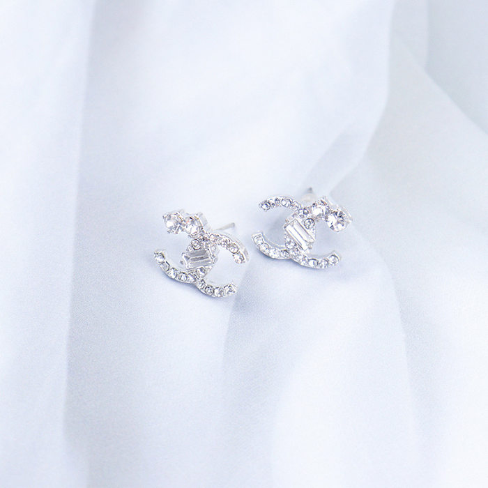 1 Paar Lady Flower Plating Inlay Kupfer Künstliche Perlen Künstliche Diamant Ohrstecker
