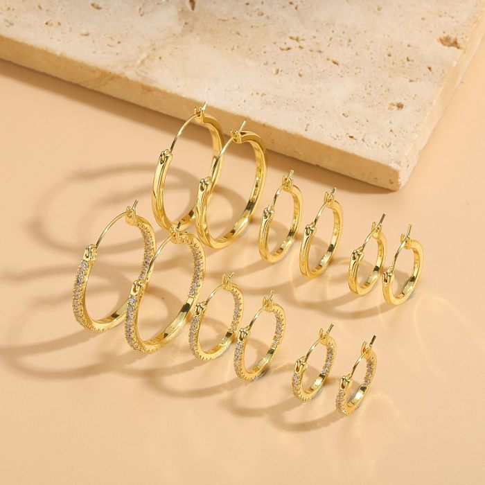 1 Pair Cute Bridal Simple Style Solid Color Plating Metal Inlay Copper Zircon 14K Gold Plated Hoop Earrings