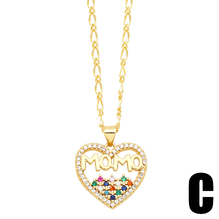 Elegante MAMA-Anhänger-Halskette mit Liebesbrief in Herzform, Edelstahl, Kupferbeschichtung, Inlay, Zirkon, 18 Karat vergoldet