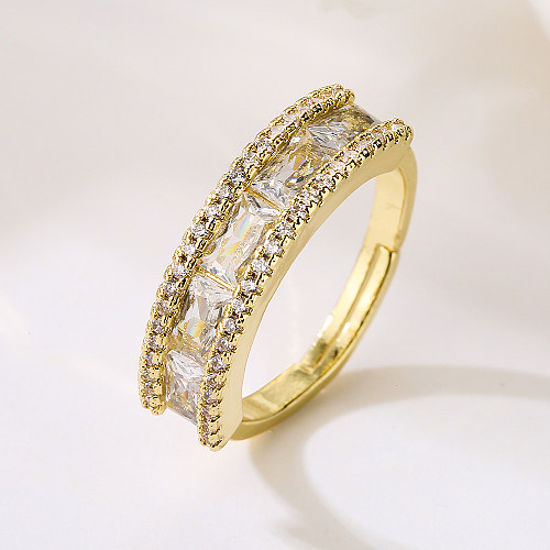 INS Style Modern Style Geometric Copper 18K Gold Plated Zircon Open Ring In Bulk