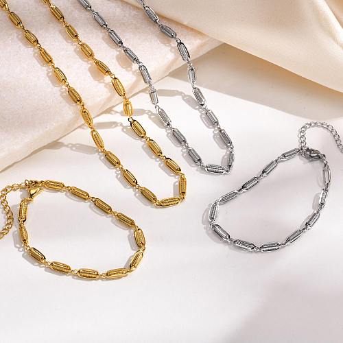 Collier de bracelets plaqués or en acier inoxydable de couleur unie de style simple de style vintage