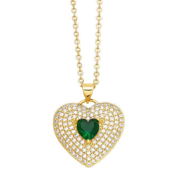 Casual Elegant Heart Shape Copper 18K Gold Plated Zircon Pendant Necklace In Bulk