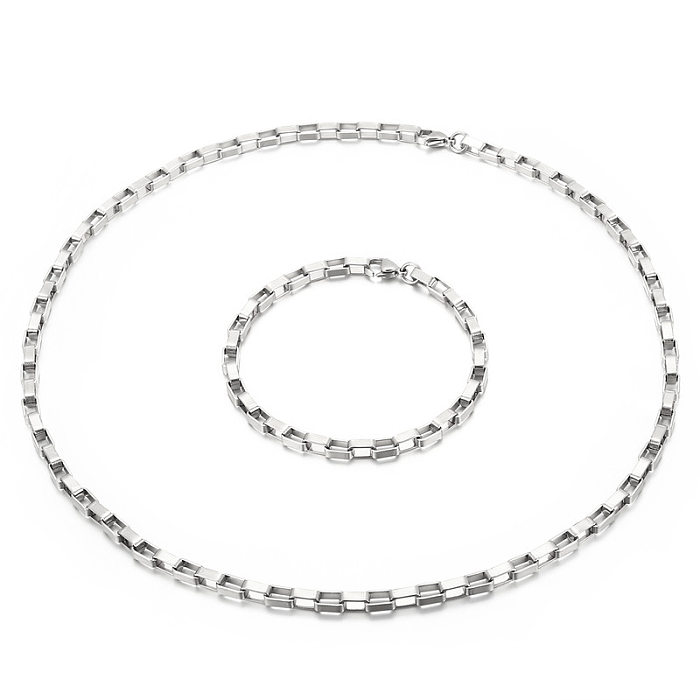 European And American Fashion Stainless Steel Rectangular Lattice Chain Necklace Bracelet