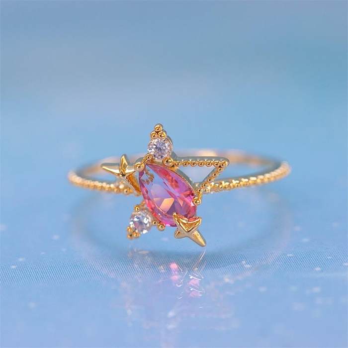 Bague étoile et lune en or 18 carats, en Zircon, couleur préservée, vente en gros de bijoux, nouvelle collection