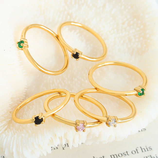 Luxurious Round Titanium Steel Plating Inlay Zircon 18K Gold Plated Rings
