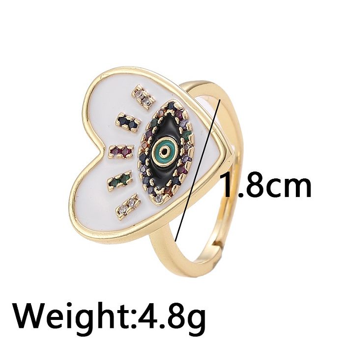 Streetwear Heart Shape Eye Copper Enamel Inlay Zircon Open Rings