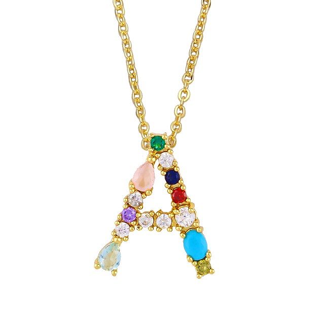 Womens Alphabet / Number / Text Inlaid Zircon Copper Plated 18K Alloy Simple Necklaces NHAS125407