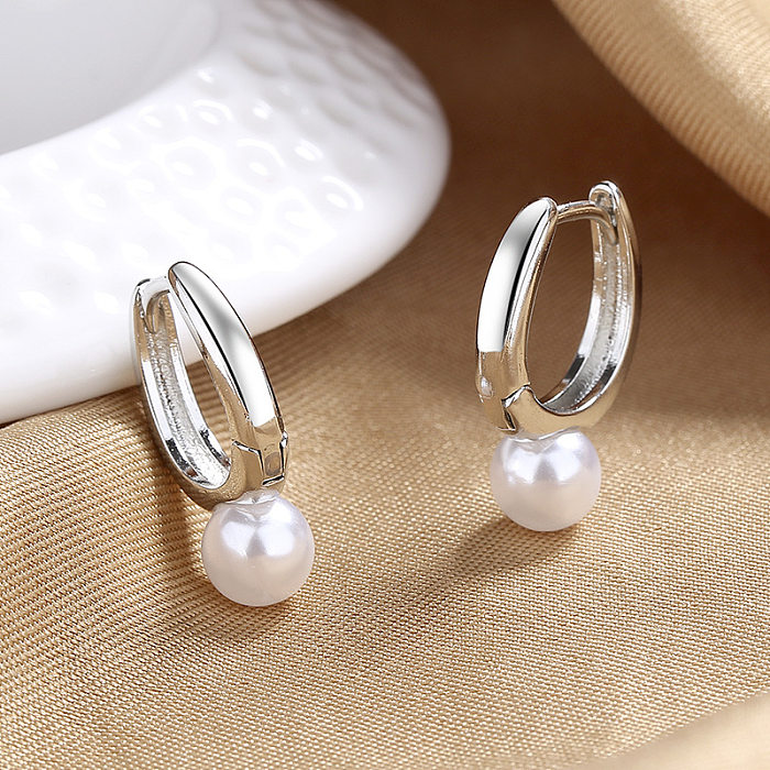 1 paire de boucles d'oreilles en cuivre et perles d'imitation en forme de U, Style IG