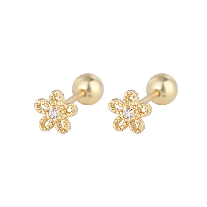 1 Pair Elegant Flower Plating Inlay Copper Zircon Ear Studs