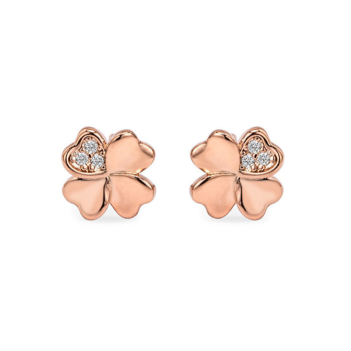 1 Pair Fashion Four Leaf Clover Heart Shape Copper Plating Inlay Zircon Ear Studs