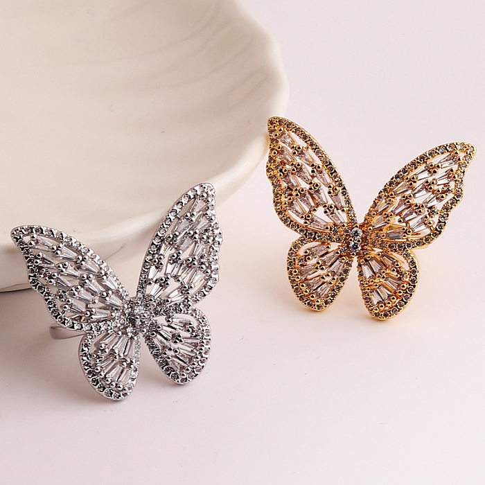 Fashion Butterfly Copper Inlaid Zircon Rings 1 Piece