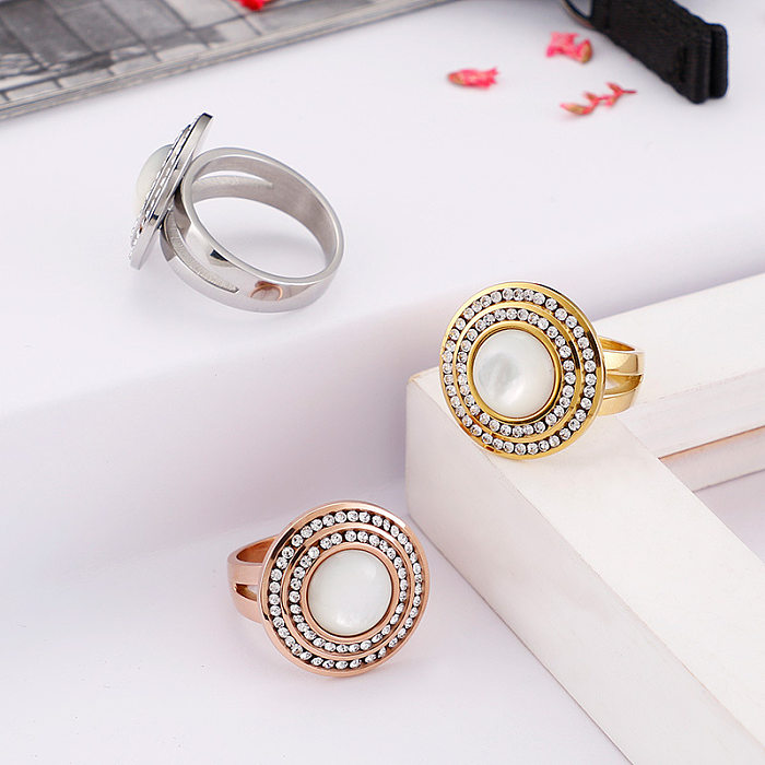 Europeu e americano comércio exterior titânio ornamento moda anel duplo strass + personalidade opala anel de aço inoxidável entrega de uma peça