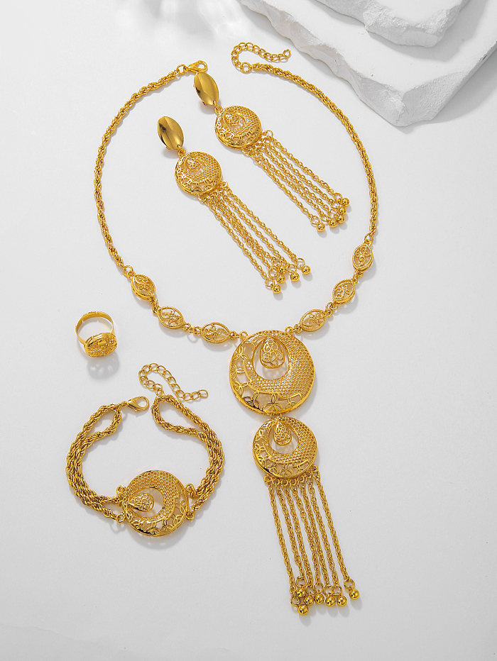 Glam estilo vintage cor sólida chapeamento de cobre oco incrustação de zircônia banhado a ouro 18K pulseiras brincos colar