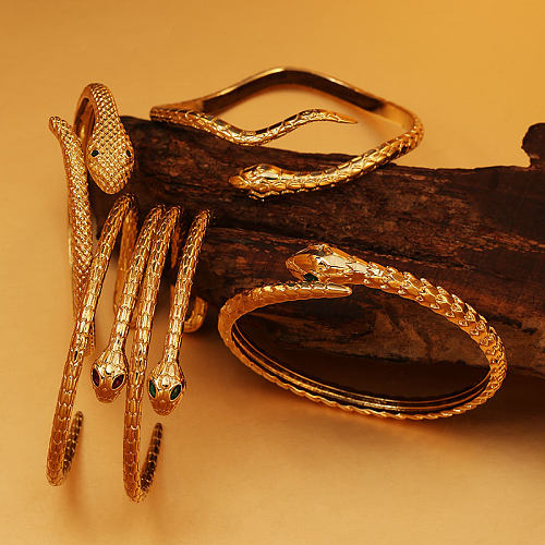 Bracelet plaqué or 14 carats avec incrustation de placage en laiton et zircon Commute Snake