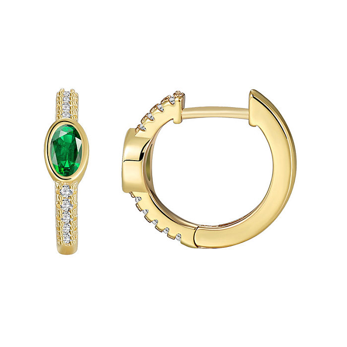 1 Pair Elegant Oval Plating Inlay Copper Zircon 18K Gold Plated Hoop Earrings