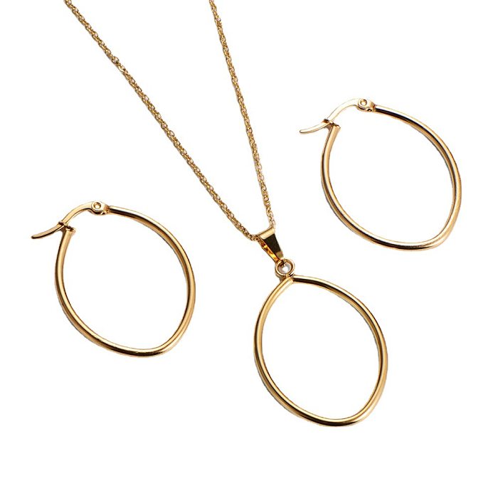 Koreanisches glänzendes Edelstahl-Oval-Halsketten-Ohrring-Set im Großhandel