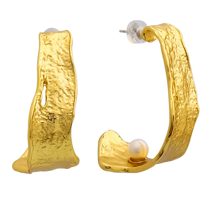 1 Pair Casual Simple Style C Shape Brass Plating Inlay Pearl Ear Studs