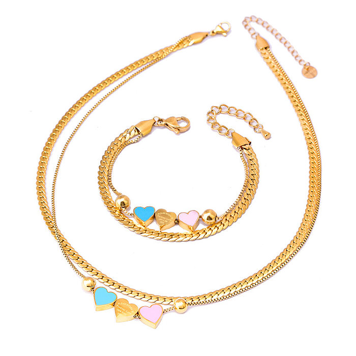 Lady Simple Style Letter Heart Shape Titanium Steel Plating Bracelets Necklace