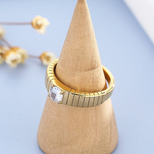 Anéis de aço inoxidável com listra fashion chapeamento de zircão anéis de aço inoxidável