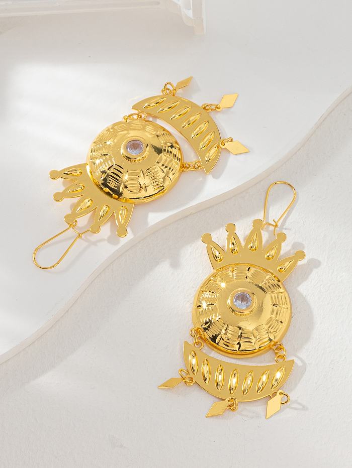 1 paire de boucles d'oreilles pendantes Style Vintage, incrustation de couleur unie, cuivre Zircon plaqué or 18 carats