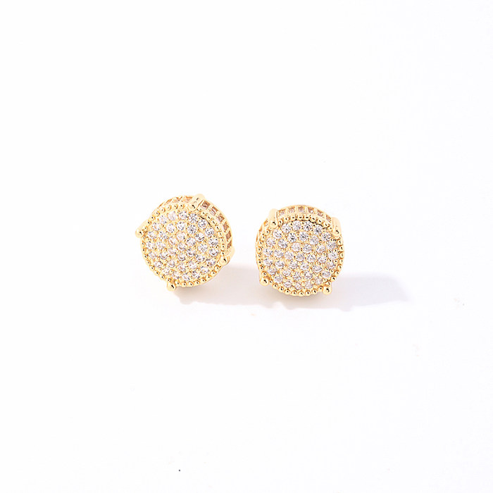 1 Pair Casual Simple Style Round Square Plating Inlay Copper Zircon White Gold Plated Gold Plated Ear Studs