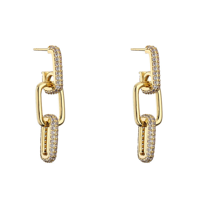 1 Pair Hip-Hop Geometric Inlay Copper Zircon Drop Earrings