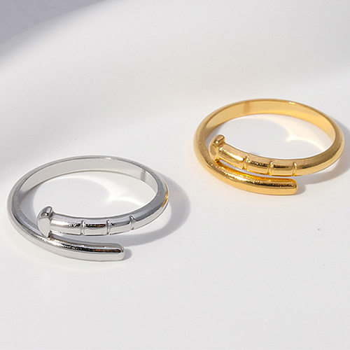 Vintage-Stil, schlichter Stil, einfarbig, asymmetrische offene Ringe aus Edelstahl