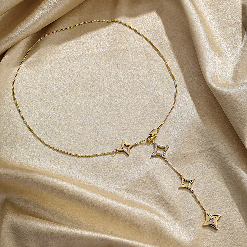 Elegante Streetwear-Halskette mit Sternverkupferung und Inlay-Zirkon, 18 Karat vergoldet