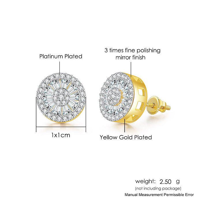 Simple Style Geometric Copper Inlay Zircon Ear Studs 1 Pair
