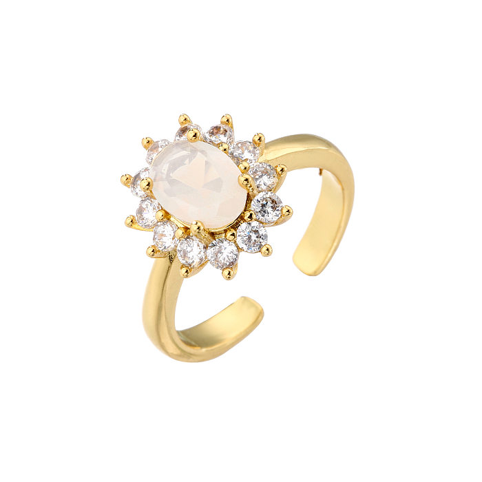 Micro-inlaid Zircon Oval Diamond Ring Candy Color Gemstone 18K Gold-plated Ring